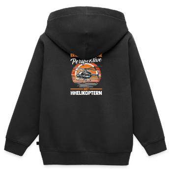 Pilote Hélicoptère Hélicoptère - Sweat Premium à capuche zippé enfant bio - noir - Dos - AI Model Kid Male (0cm)