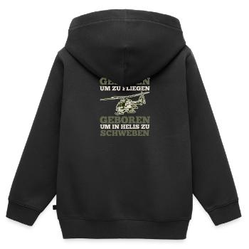 Pilote Hélicoptère Hélicoptère - Sweat Premium à capuche zippé enfant bio - noir - Dos - AI Model Kid Male (0cm)