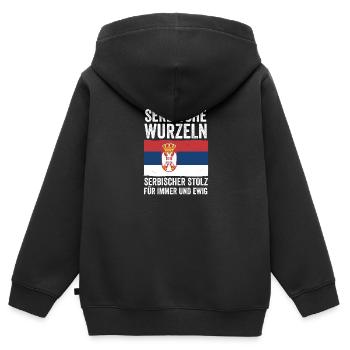 Serbe Serbe Serbie - Sweat Premium à capuche zippé enfant bio - noir - Dos - AI Model Kid Male (0cm)