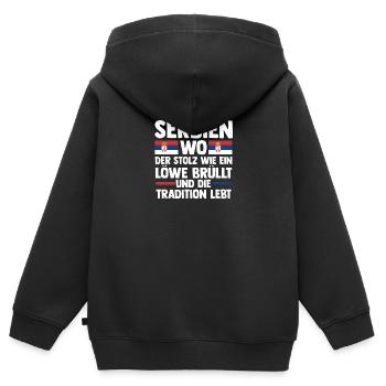 Serbe Serbe Serbie - Sweat Premium à capuche zippé enfant bio - noir - Dos - AI Model Kid Male (0cm)