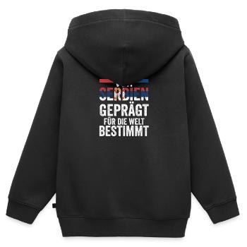 Serbe Serbe Serbie - Sweat Premium à capuche zippé enfant bio - noir - Dos - AI Model Kid Male (0cm)