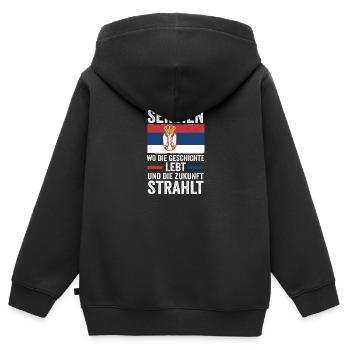 Serbe Serbe Serbie - Sweat Premium à capuche zippé enfant bio - noir - Dos - AI Model Kid Male (0cm)