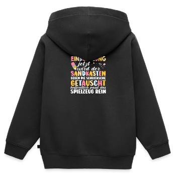 Cadeau de rentrée scolaire pour l’école primaire de première année - Sweat Premium à capuche zippé enfant bio - noir - Dos - AI Model Kid Male (0cm)