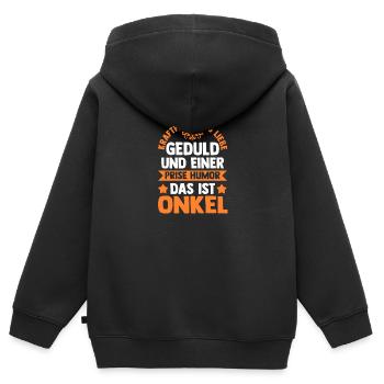 Onkel - Kinder Premium Organic Zip Hoodie - Schwarz - Hinten - AI Model Kid Male (0cm)