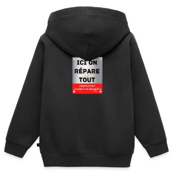 ici on répare tout - Sweat Premium à capuche zippé enfant bio - noir - Dos - AI Model Kid Male (0cm)