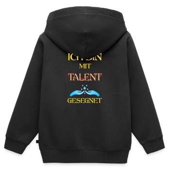 Ich bin mit Talent gesegnet - Kinder Premium Organic Zip Hoodie - Schwarz - Hinten - AI Model Kid Male (0cm)