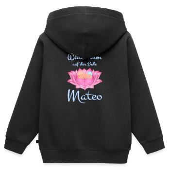 Willkommen auf der Erde - Mateo - Kinder Premium Organic Zip Hoodie - Schwarz - Hinten - AI Model Kid Male (0cm)