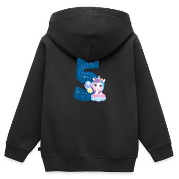 5. Geburtstag mit Einhorn-Motiv, blau - Kinder Premium Organic Zip Hoodie - Schwarz - Hinten - AI Model Kid Male (0cm)