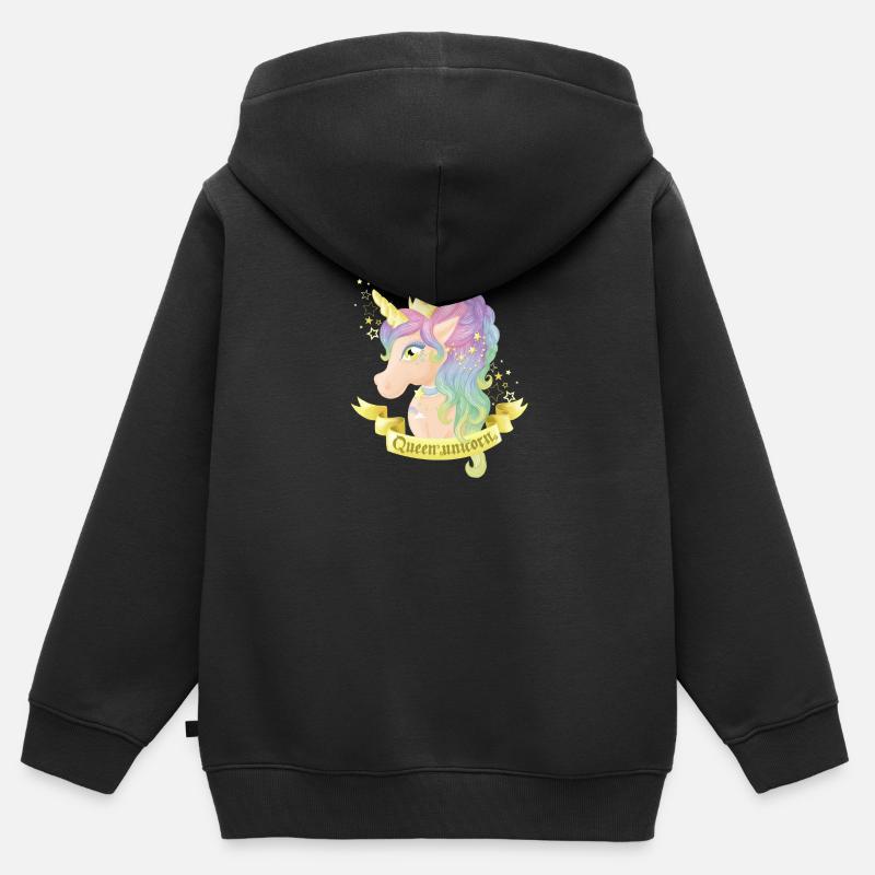 Queen pastel unicorn - Sweat Premium à capuche zippé enfant bio - noir