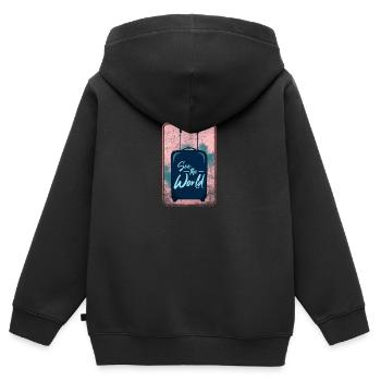 Reise - Kinder Premium Organic Zip Hoodie - Schwarz - Hinten - AI Model Kid Male (0cm)