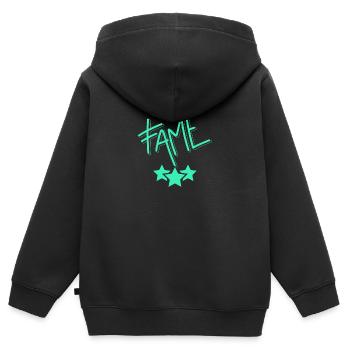 Neon Ruhm / Fame - Kinder Premium Organic Zip Hoodie - Schwarz - Hinten - AI Model Kid Male (0cm)