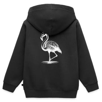 Flamant rose élégant debout sur une jambe - Sweat Premium à capuche zippé enfant bio - noir - Dos - AI Model Kid Male (0cm)