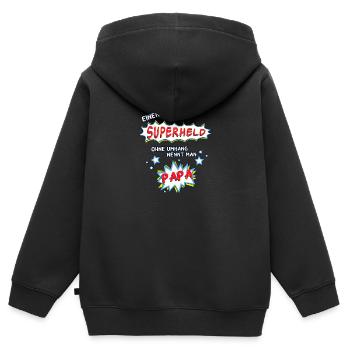 Einen Superheld ohne Umhang nennt man Papa - Kinder Premium Organic Zip Hoodie - Schwarz - Hinten - AI Model Kid Male (0cm)