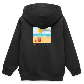 Vacances d'été à la plage, mer, sable et soleil - Sweat Premium à capuche zippé enfant bio - noir - Dos - AI Model Kid Male (0cm)