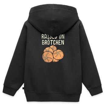 Raised On Brotchen - Kinder Premium Organic Zip Hoodie - Schwarz - Hinten - AI Model Kid Male (0cm)