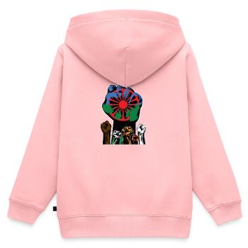 ROMA REVOLUTION - Kinder Premium Organic Zip Hoodie - Rosa - Hinten - AI Model Kid Female (0cm)
