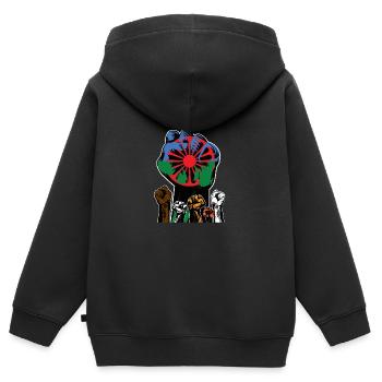 ROMA REVOLUTION - Kinder Premium Organic Zip Hoodie - Schwarz - Hinten - AI Model Kid Male (0cm)