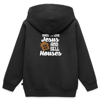 Gemacht, um Jesus zu lieben und Häuser zu verkaufe - Kinder Premium Organic Zip Hoodie - Schwarz - Hinten - AI Model Kid Male (0cm)