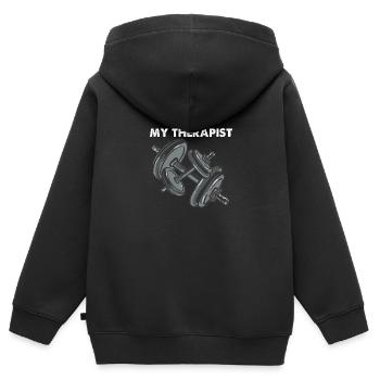 Mein Therapeut Bodybuilding Gewichtheben - Kinder Premium Organic Zip Hoodie - Schwarz - Hinten - AI Model Kid Male (0cm)