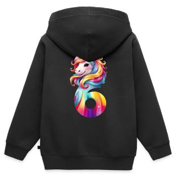 6. GEBURTSTAG EINHORN - Kinder Premium Organic Zip Hoodie - Schwarz - Hinten - AI Model Kid Male (0cm)