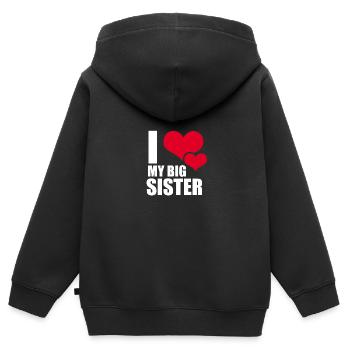 J'aime ma grande soeur - J'aime ma soeur - Sweat Premium à capuche zippé enfant bio - noir - Dos - AI Model Kid Male (0cm)