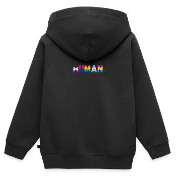 HUMAN LGBT Flag Gay Pride Month Transgenre Rainbo - Sweat Premium à capuche zippé enfant bio - noir - Dos - AI Model Kid Male (0cm)