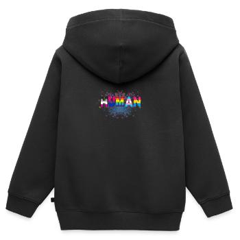 HUMAN LGBT Flag Gay Pride Month Transgenre Rainbo - Sweat Premium à capuche zippé enfant bio - noir - Dos - AI Model Kid Male (0cm)