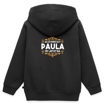 Name Paula - Kinder Premium Organic Zip Hoodie - Schwarz - Hinten - AI Model Kid Male (0cm)