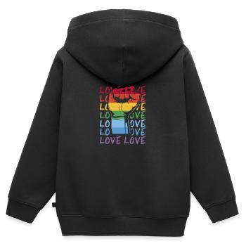 LGBTQ Gay Lesbienne Bi Queer Trans CSD - Sweat Premium à capuche zippé enfant bio - noir - Dos - AI Model Kid Male (0cm)