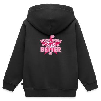 Thick Girls Taste Better Chubby Big Girls Curvy - Kids Premium Organic Zip-up Hoodie - black - Back - AI Model Kid Male (0cm)