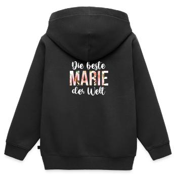 Marie - Kinder Premium Organic Zip Hoodie - Schwarz - Hinten - AI Model Kid Male (0cm)