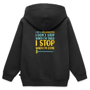 Femme de ménage Ménage - Sweat Premium à capuche zippé enfant bio - noir - Dos - AI Model Kid Male (0cm)