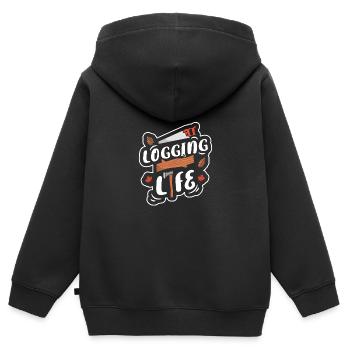 Bûcheron Bûcheron Tronçonneuse - Sweat Premium à capuche zippé enfant bio - noir - Dos - AI Model Kid Male (0cm)
