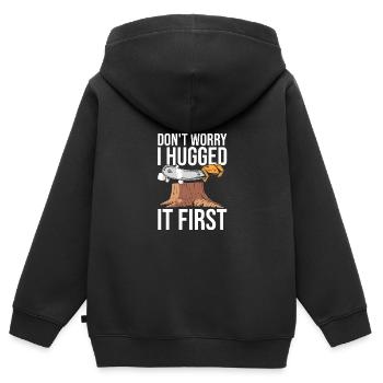 Bûcheron Bûcheron Tronçonneuse - Sweat Premium à capuche zippé enfant bio - noir - Dos - AI Model Kid Male (0cm)