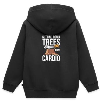 Bûcheron Bûcheron Tronçonneuse - Sweat Premium à capuche zippé enfant bio - noir - Dos - AI Model Kid Male (0cm)