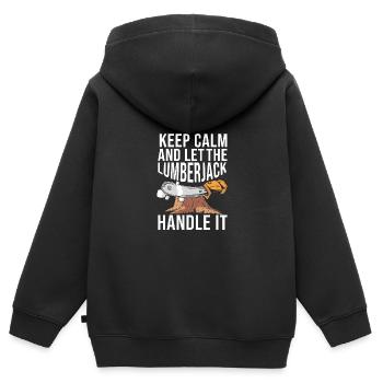 Bûcheron Bûcheron Tronçonneuse - Sweat Premium à capuche zippé enfant bio - noir - Dos - AI Model Kid Male (0cm)