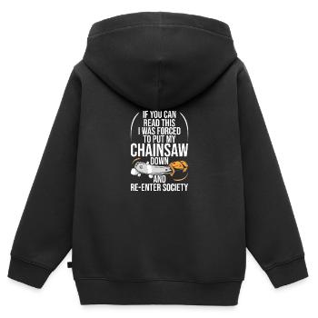 Bûcheron Bûcheron Tronçonneuse - Sweat Premium à capuche zippé enfant bio - noir - Dos - AI Model Kid Male (0cm)