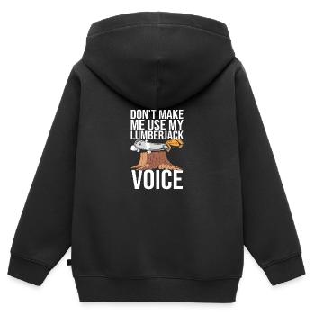 Bûcheron Bûcheron Tronçonneuse - Sweat Premium à capuche zippé enfant bio - noir - Dos - AI Model Kid Male (0cm)