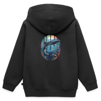 baleine requin créatures marines requin mer océan - Sweat Premium à capuche zippé enfant bio - noir - Dos - AI Model Kid Male (0cm)