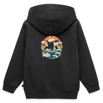Vintage Orca Créatures de la mer Baleine de mer Orque - Sweat Premium à capuche zippé enfant bio - noir - Dos - AI Model Kid Male (0cm)
