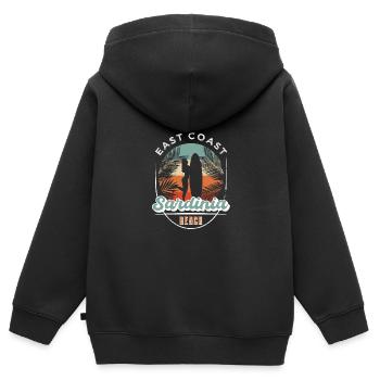 Été Sardaigne - Sweat Premium à capuche zippé enfant bio - noir - Dos - AI Model Kid Male (0cm)