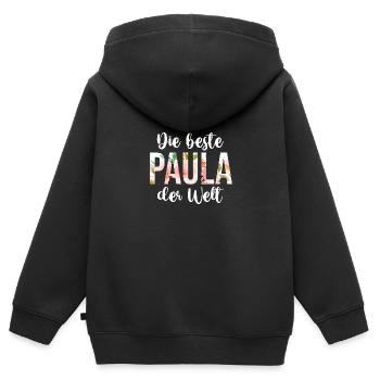 Name Paula - Kinder Premium Organic Zip Hoodie - Schwarz - Hinten - AI Model Kid Male (0cm)