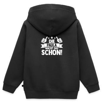 Name Paula - Kinder Premium Organic Zip Hoodie - Schwarz - Hinten - AI Model Kid Male (0cm)