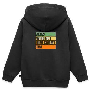 Tim - Kinder Premium Organic Zip Hoodie - Schwarz - Hinten - AI Model Kid Male (0cm)