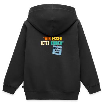 Wir Essen Jetzt Kinder Satzzeichen Retten Leben - Kinder Premium Organic Zip Hoodie - Schwarz - Hinten - AI Model Kid Male (0cm)