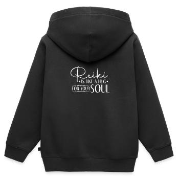 Reiki - Kinder Premium Organic Zip Hoodie - Schwarz - Hinten - AI Model Kid Male (0cm)