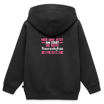 Feuerwehr Feuerwehrfrau - Kinder Premium Organic Zip Hoodie - Schwarz - Hinten - AI Model Kid Male (0cm)