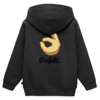 Perfekt. - Kinder Premium Organic Zip Hoodie - Schwarz - Hinten - AI Model Kid Male (0cm)