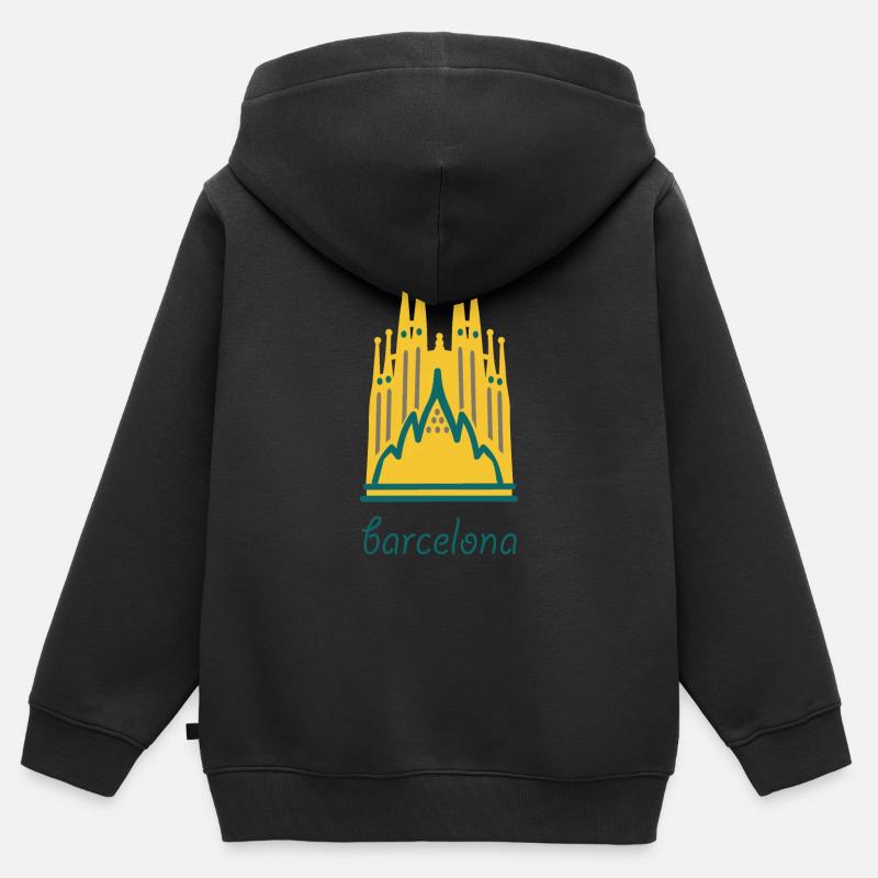 Sweet logo Barcelone idée cadeau - Sweat Premium à capuche zippé enfant bio - noir