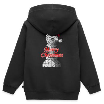 Pion d'échecs de Noël avec bonnet de Noel - Sweat Premium à capuche zippé enfant bio - noir - Dos - AI Model Kid Male (0cm)